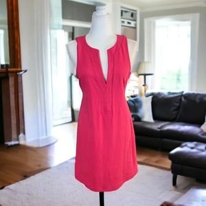J. Crew Lilah V-Neck Sleeveless Tie Back 100% Cotton Sheath Dress Hot Pink Med